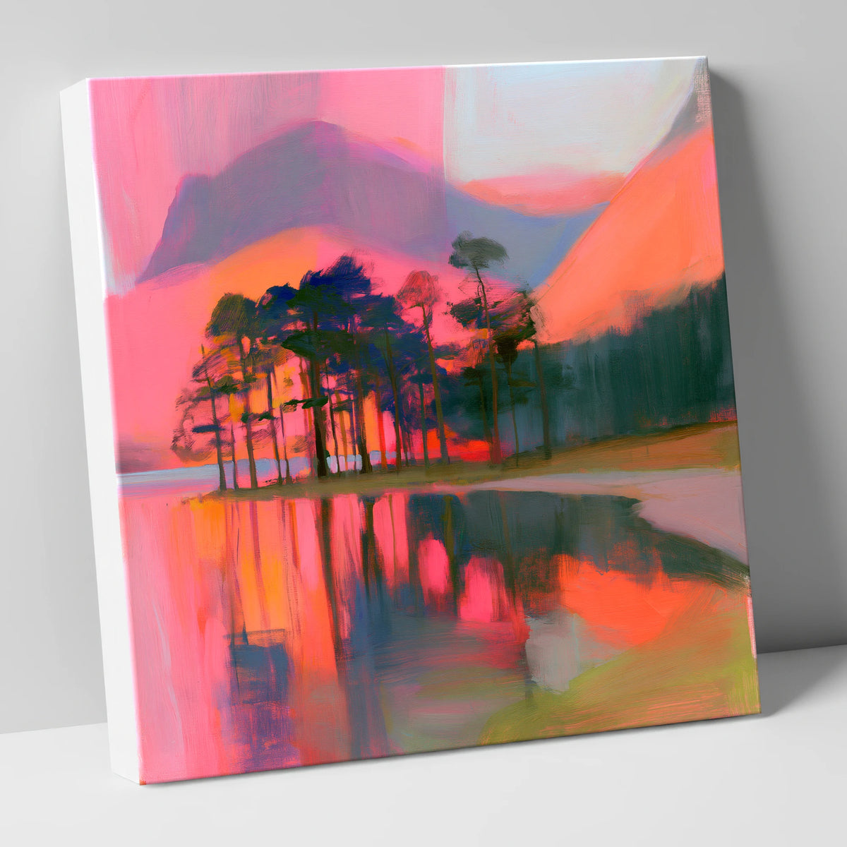 Neon Sunset Over Buttermere Pines lake district lake canvas wall art