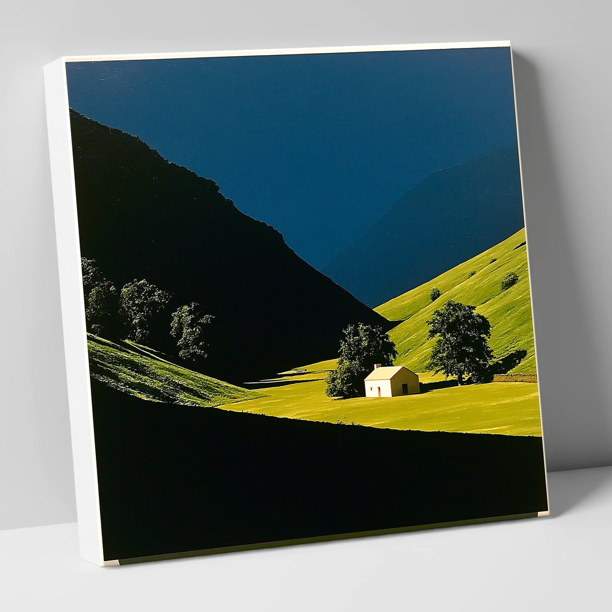 Sunlit Farmhouse in a Green Valley lake district valley canvas wall art