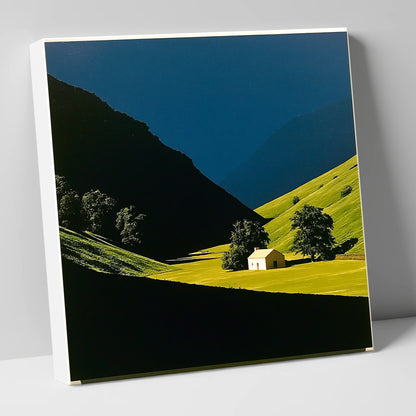 Sunlit Farmhouse in a Green Valley lake district valley canvas wall art