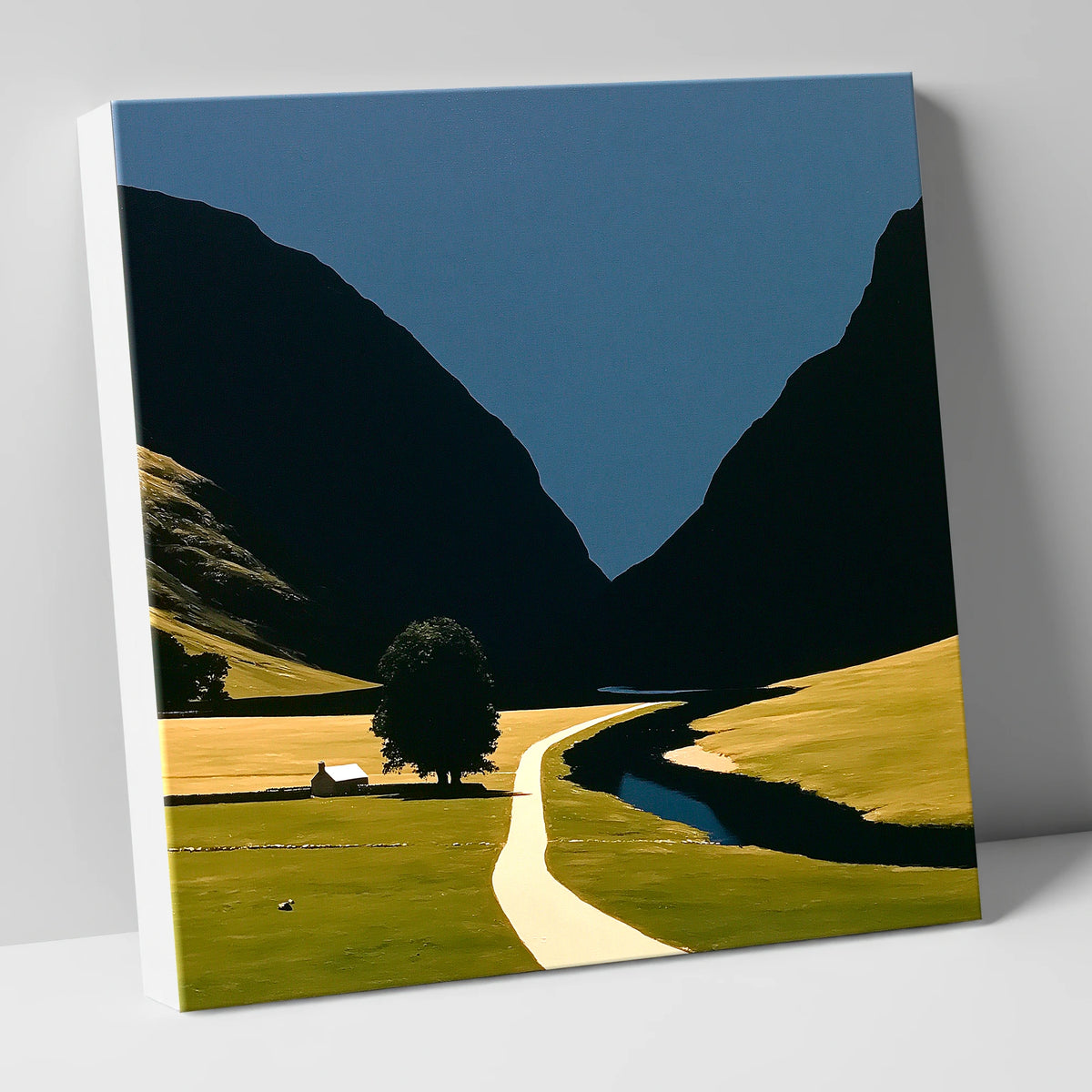 River Winding Through Dark Fells lake district waterfall canvas wall art