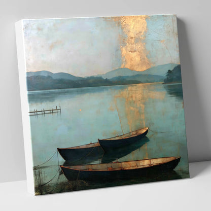 Golden Light over Windermere Boats lake district lake canvas wall art