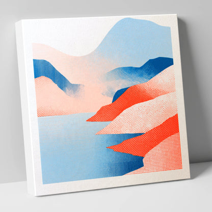 Graphic Buttermere in Coral and Blue lake district lake canvas wall art