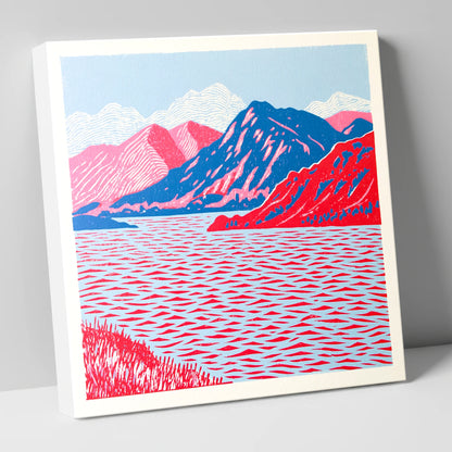 Ullswater in Vivid Red and Blue lake district lake canvas wall art