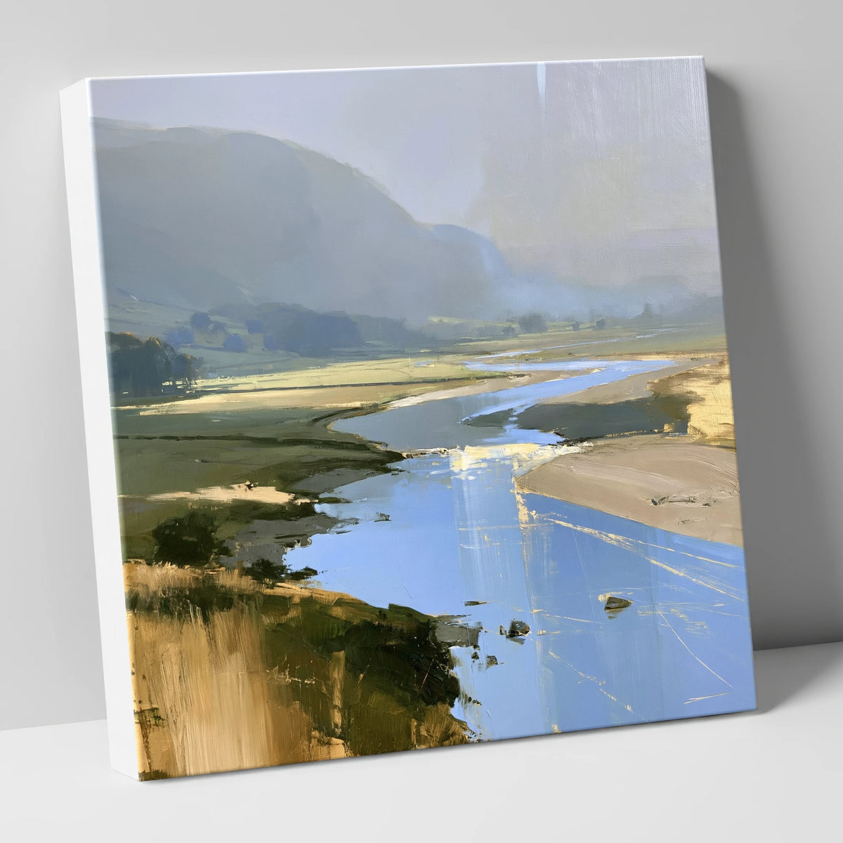 Winding River and Hazy Fells lake district waterfall canvas wall art