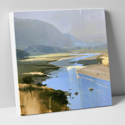 Winding River and Hazy Fells lake district waterfall canvas wall art