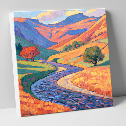 Winding River in Vibrant Valley lake district waterfall canvas wall art