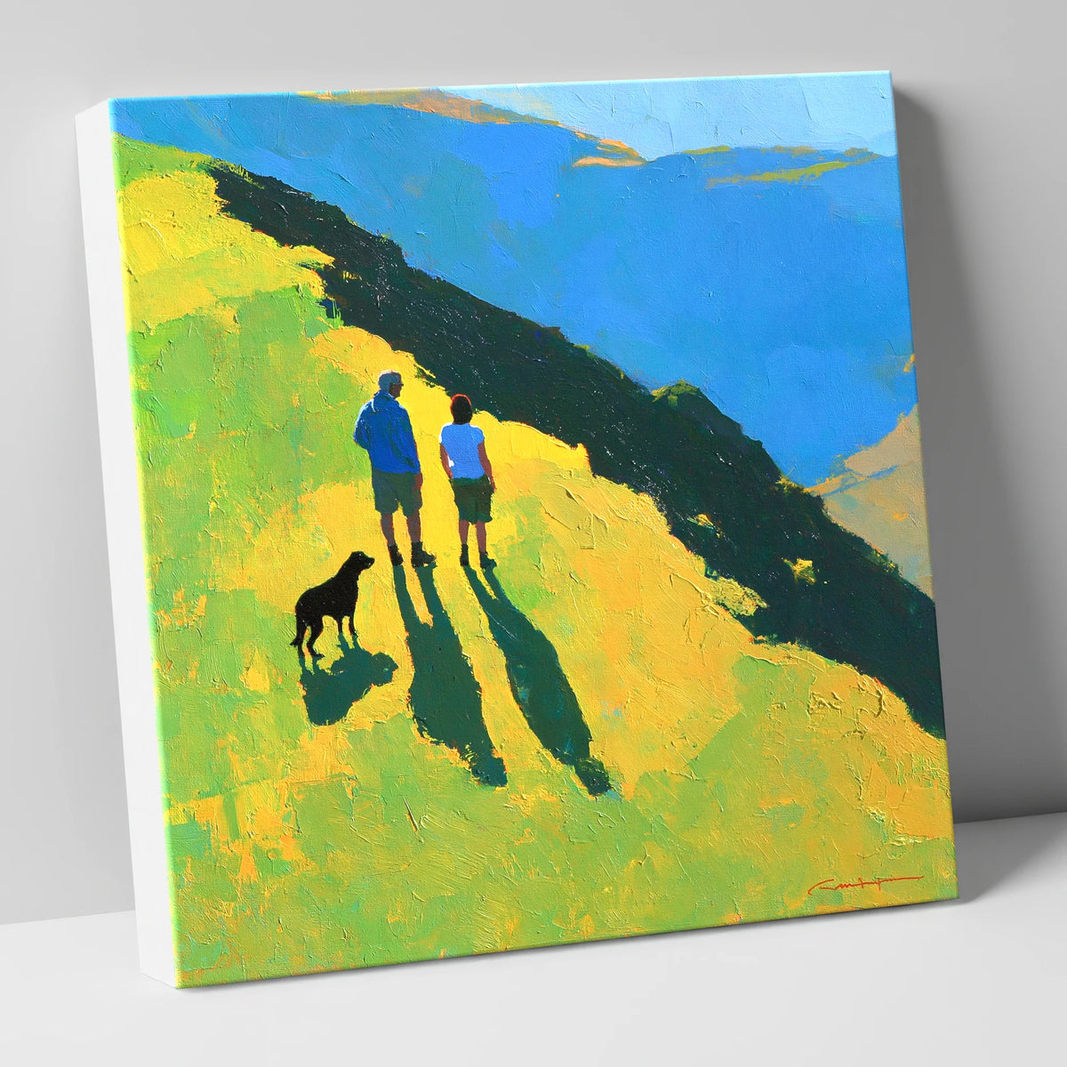 Sunlit Dog Walkers on Blencathra gifts for dog walkers canvas wall art