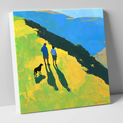 Sunlit Dog Walkers on Blencathra gifts for dog walkers canvas wall art
