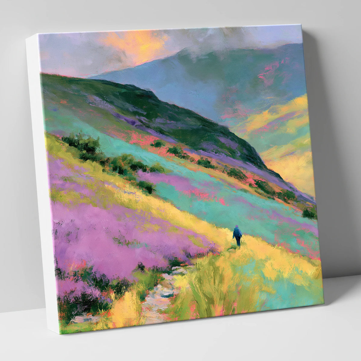 Lone Walker on Vivid Fells lake district walking canvas wall art
