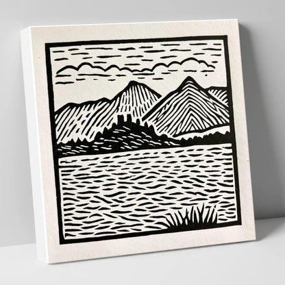 Monochrome Derwentwater Fells lake district lake canvas wall art