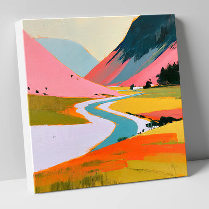 Winding River Through Pink Fells lake district waterfall canvas wall art