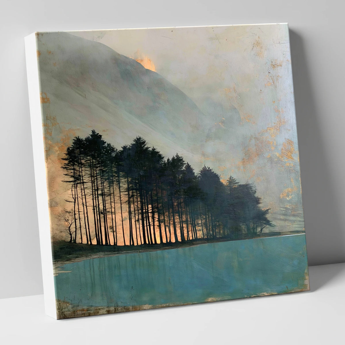 Silhouetted Pines at Buttermere lake district lake canvas wall art