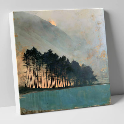 Silhouetted Pines at Buttermere lake district lake canvas wall art