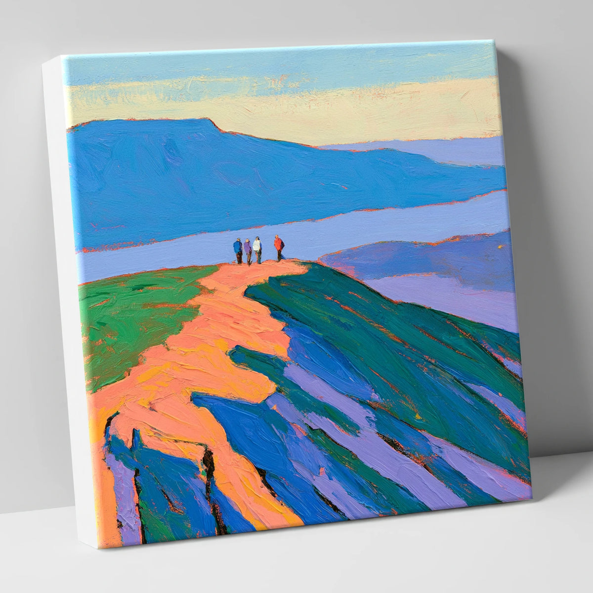Vibrant Fell Top Hikers lake district fell canvas wall art