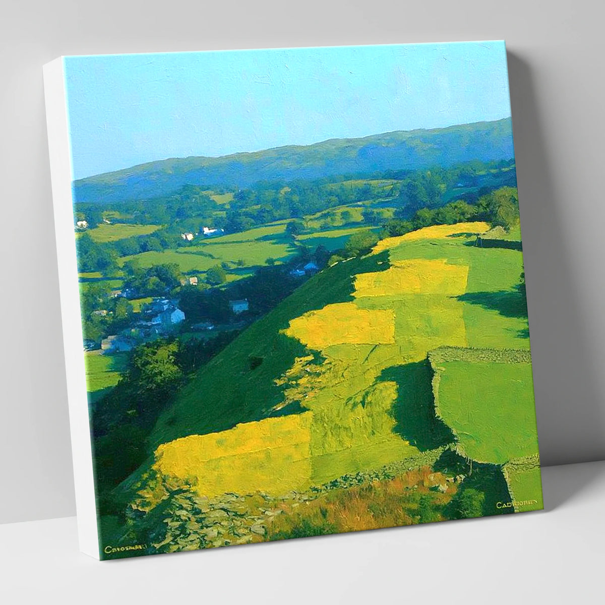 Sunlit Patchwork on Baystones Ridge lake district fell canvas wall art