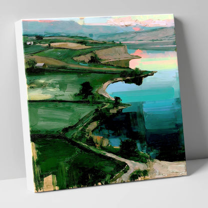 Pink Sky Over Turquoise Lake lake district lake canvas wall art