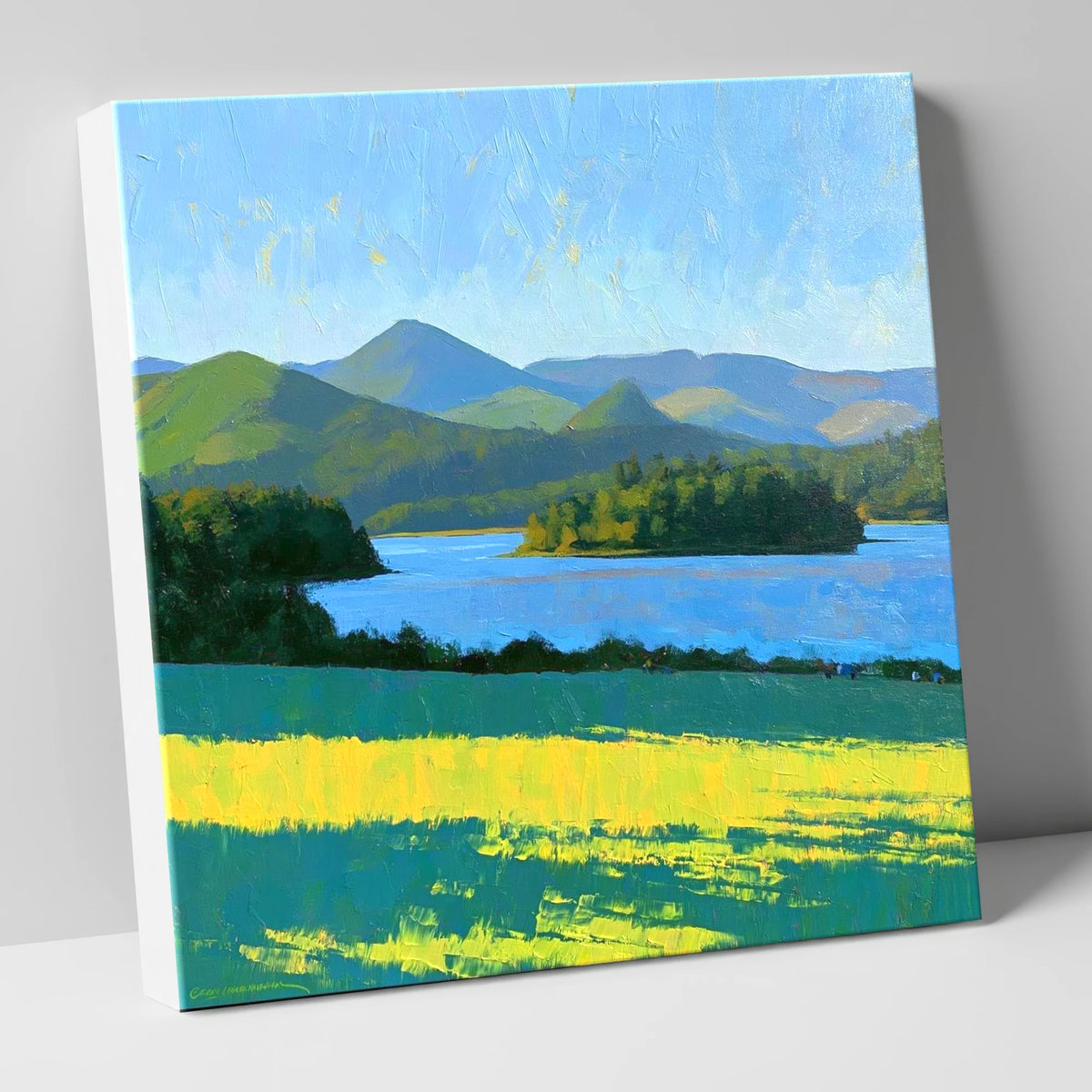 Sunlit Derwentwater From Crow Park lake district village canvas wall art