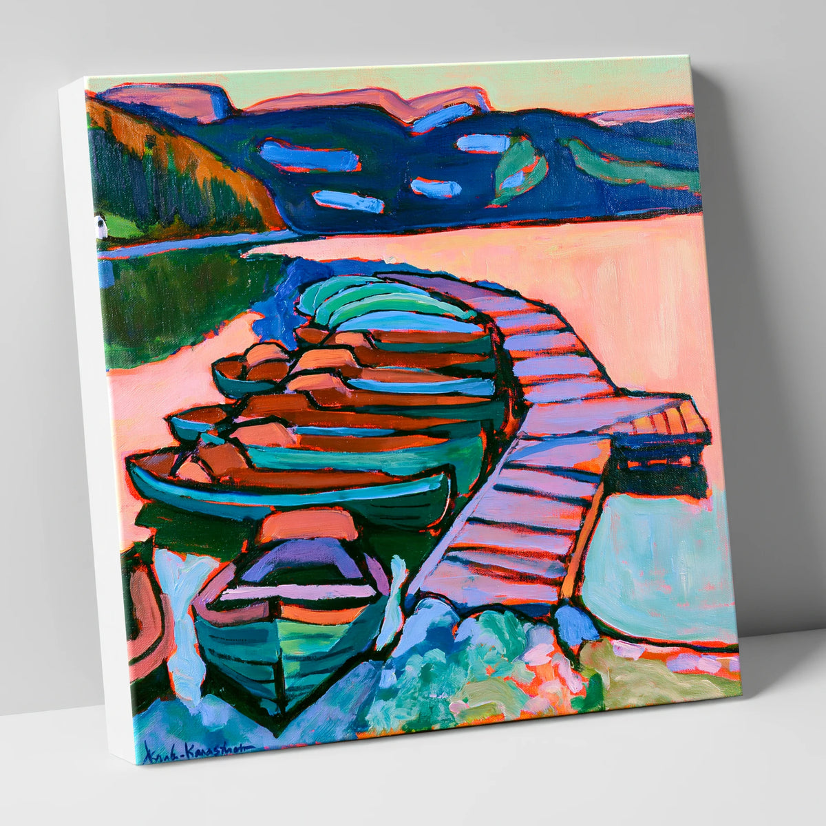 Bold Windermere Boats and Jetty lake district lake canvas wall art