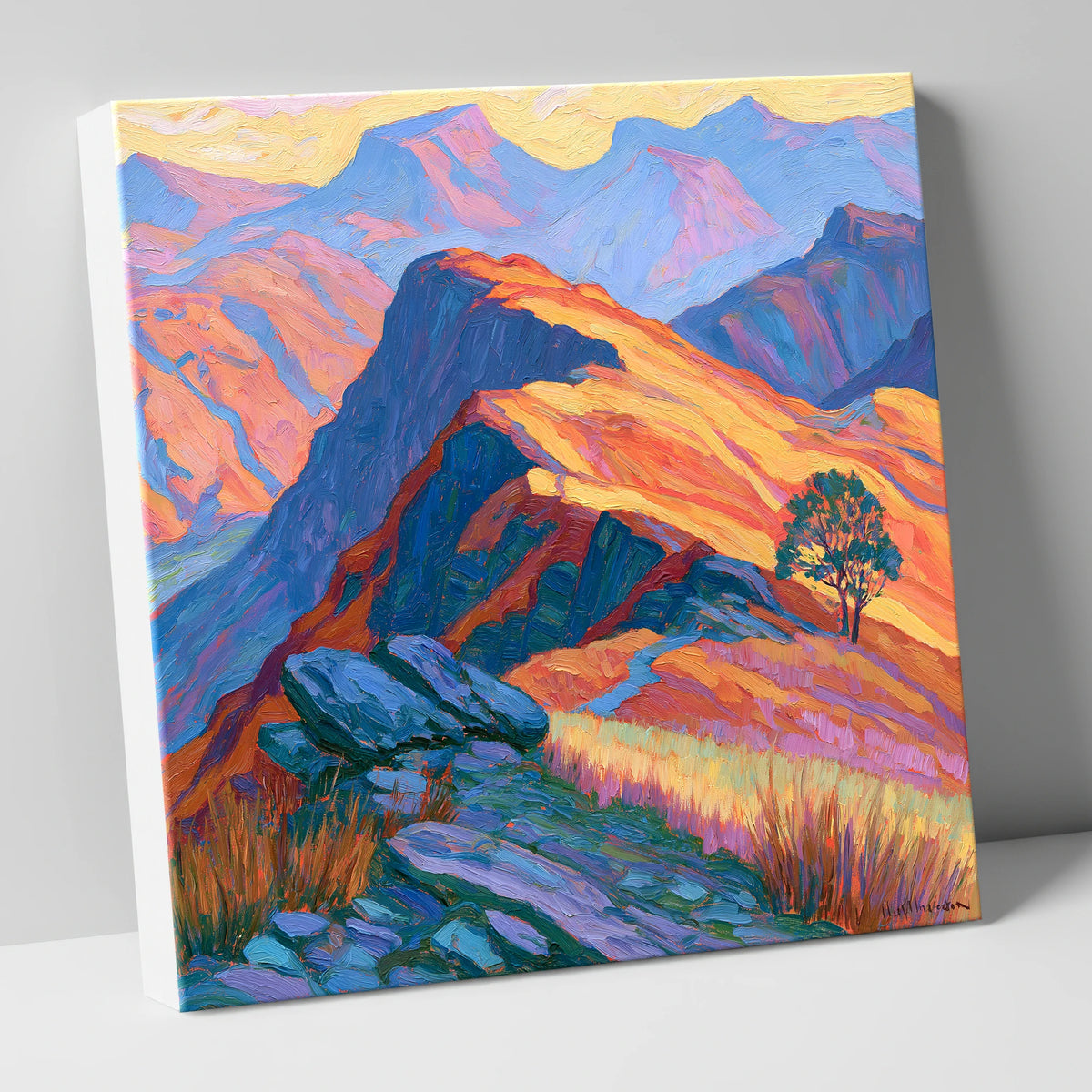 Vibrant Sunlit Mountain Ridge lake district fell canvas wall art
