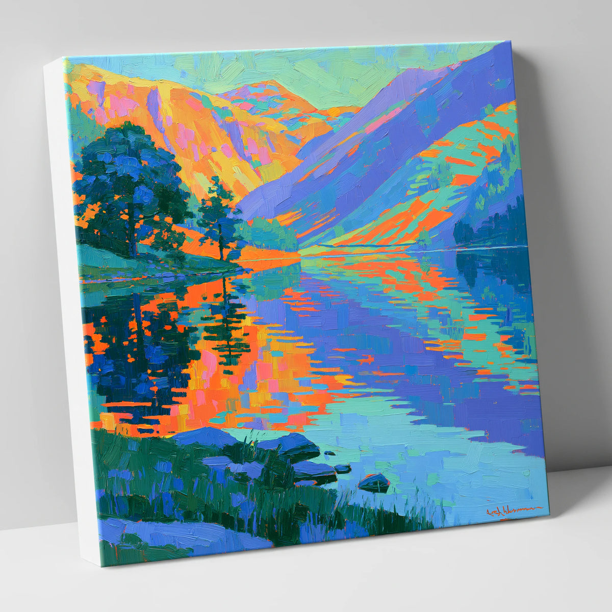 Vibrant Fells and Lake Reflections lake district lake canvas wall art