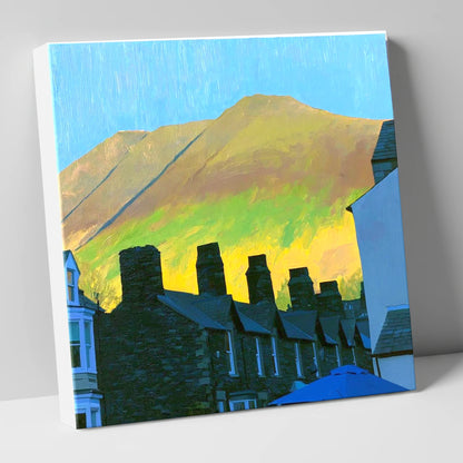 Keswick Chimneys and Sunlit Skiddaw lake district village canvas wall art