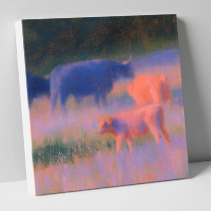 Highland Cattle in Twilight Haze lake district wildlife canvas wall art