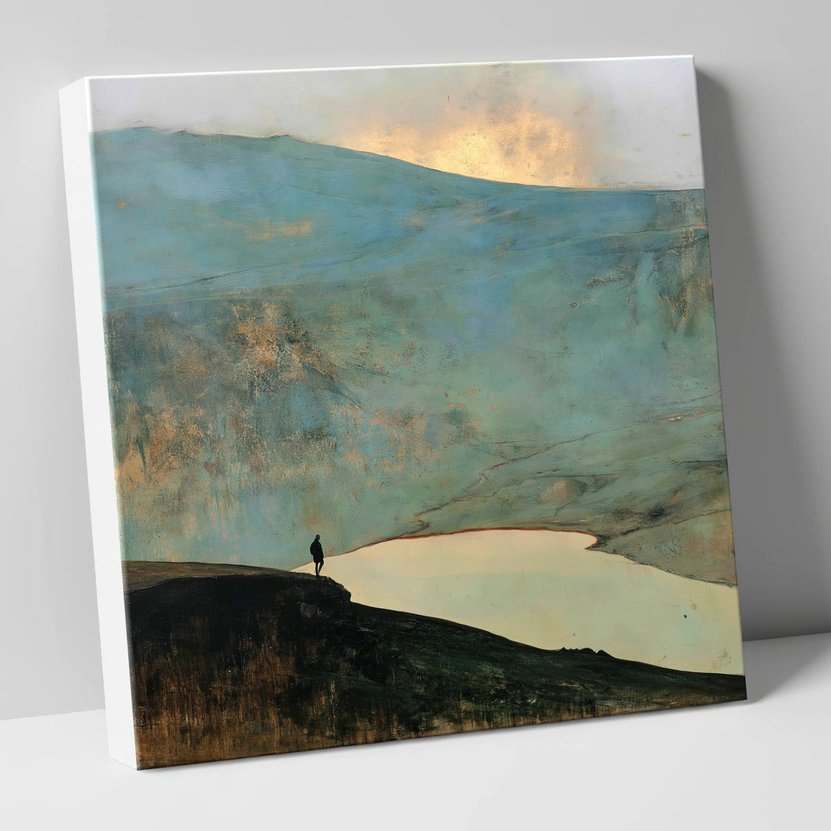 Helvellyn Walker and Golden Sky lake district fell canvas wall art