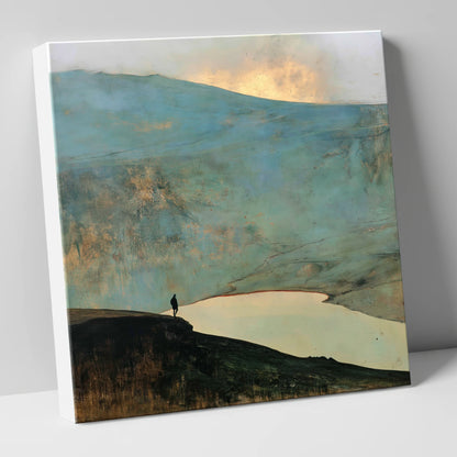 Helvellyn Walker and Golden Sky lake district fell canvas wall art