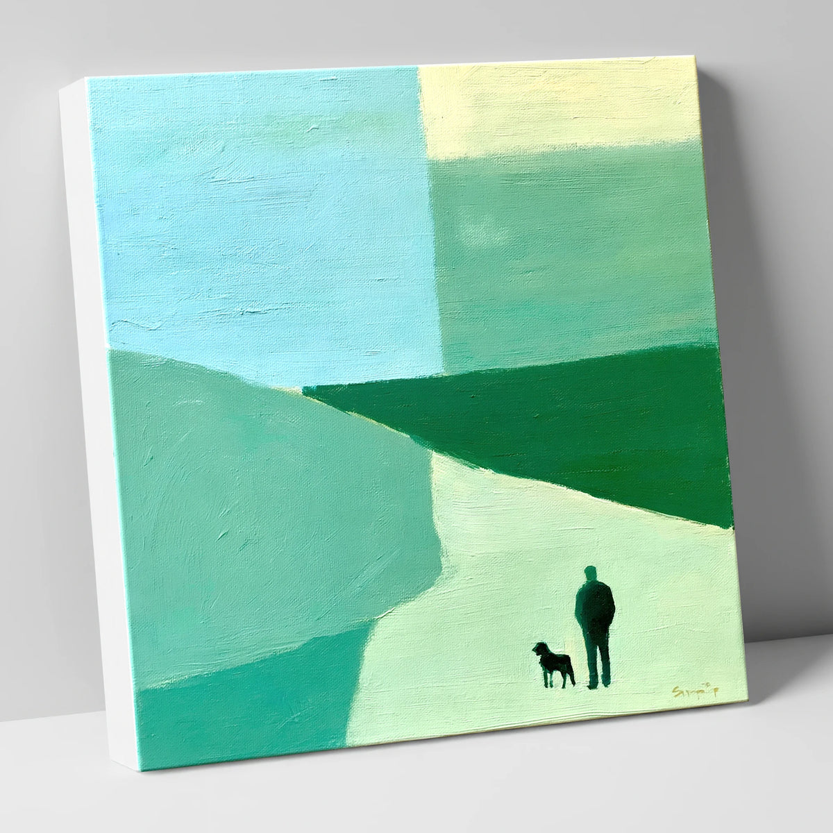 Shepherd and Dog Abstract Fells lake district wildlife canvas wall art