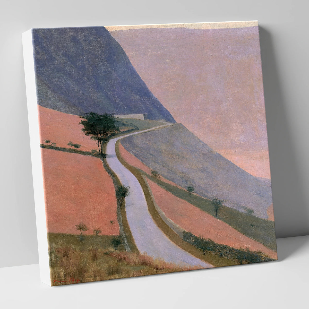 Winding Mountain Pass in Dusk Pink lake district valley canvas wall art