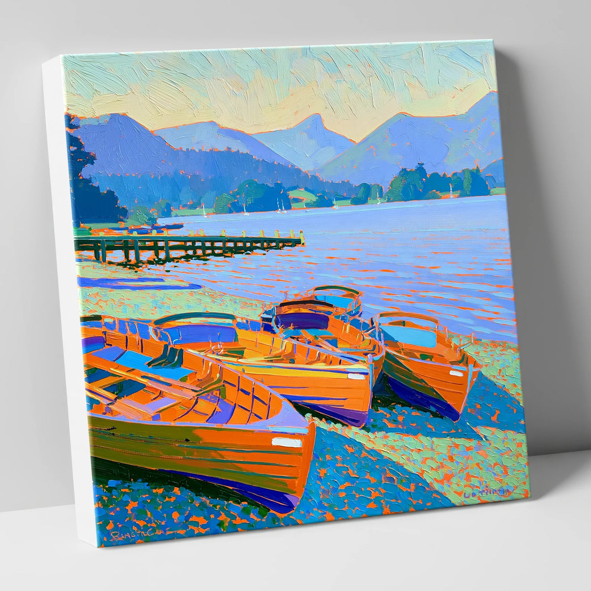 Vibrant Rowing Boats on Windermere lake district lake canvas wall art