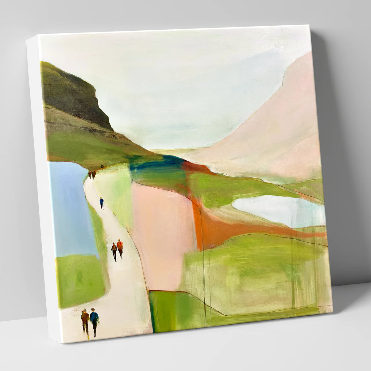 Walkers on a Bright Mountain Path lake district walking canvas wall art