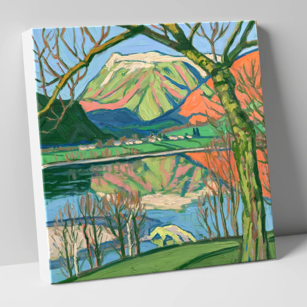 Vibrant Fells above Pooley Bridge lake district village canvas wall art