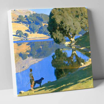 Sunlit Rydal Water Dog Walk gifts for dog walkers canvas wall art