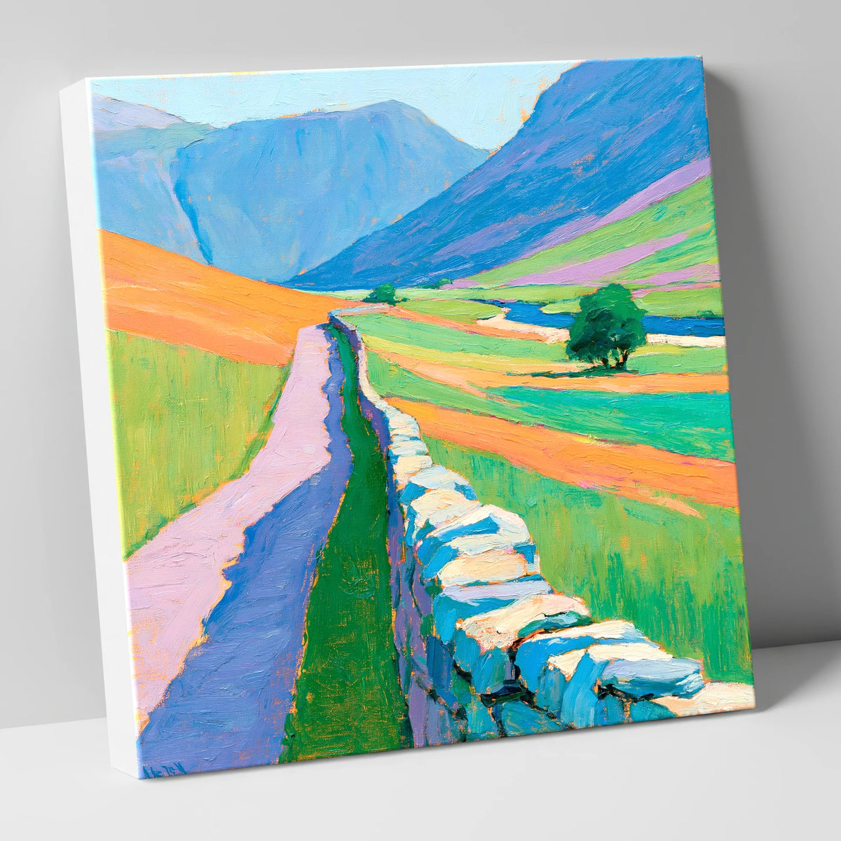 Drystone Wall Through Vivid Valley lake district valley canvas wall art