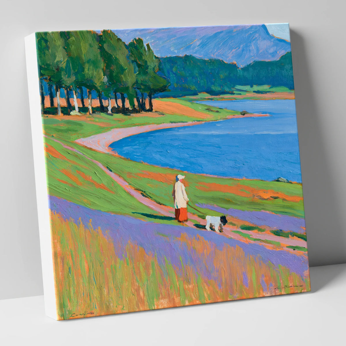 Vibrant Tarn Hows Dog Walk gifts for dog walkers canvas wall art