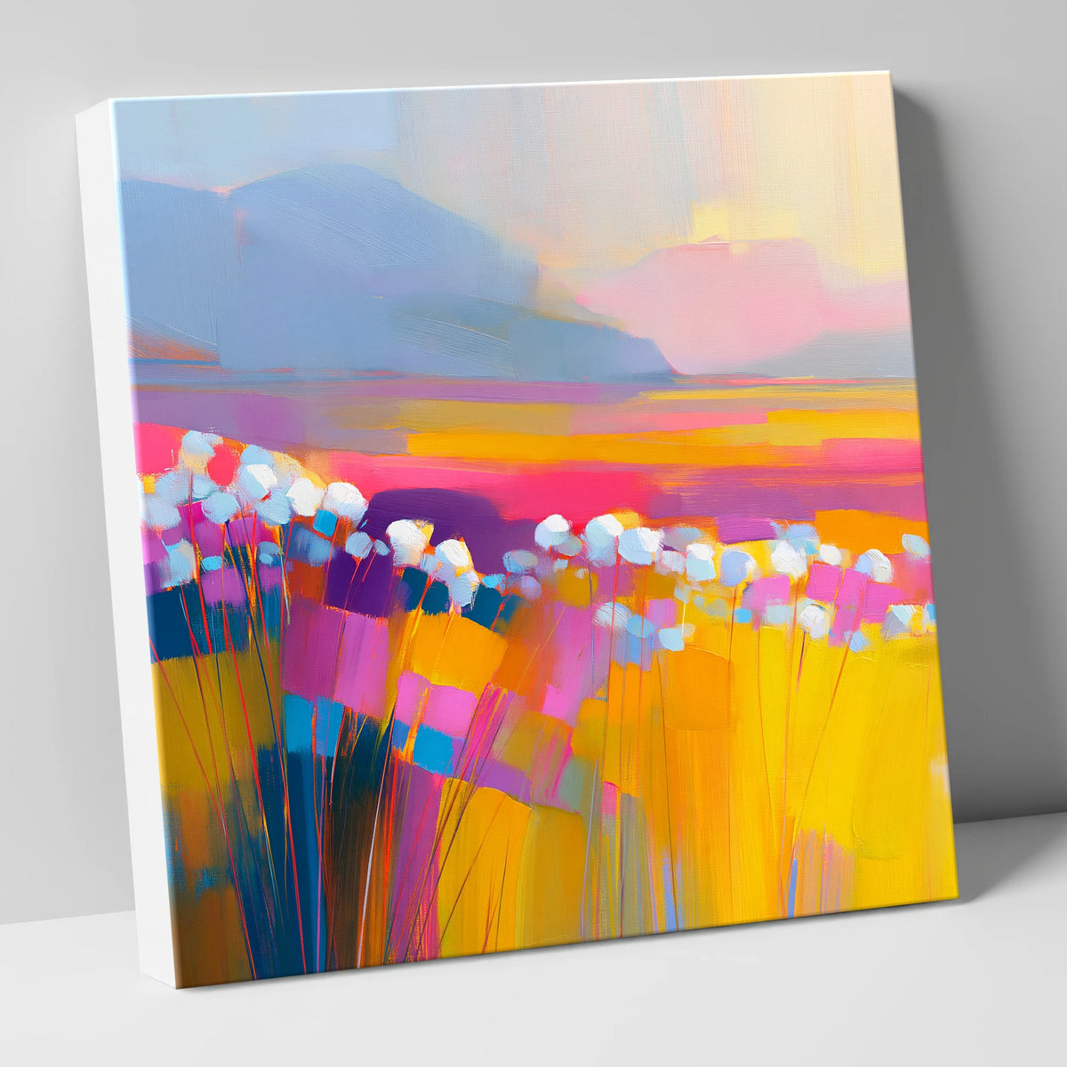 Vibrant Bog Cotton Moorland lake district wildflower canvas wall art