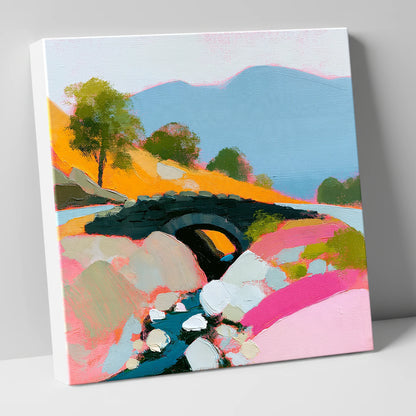Vibrant Ashness Bridge Borrowdale lake district waterfall canvas wall art