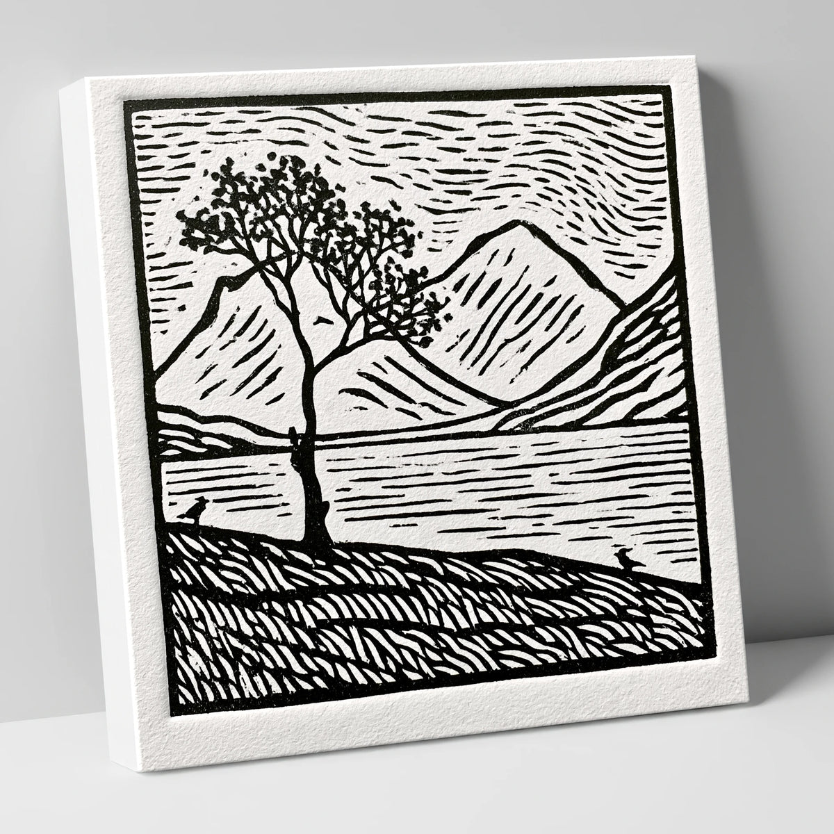 Monochrome Buttermere and Lone Tree lake district lake canvas wall art