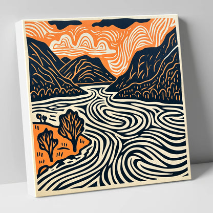 Ullswater in Terracotta and Navy lake district lake canvas wall art