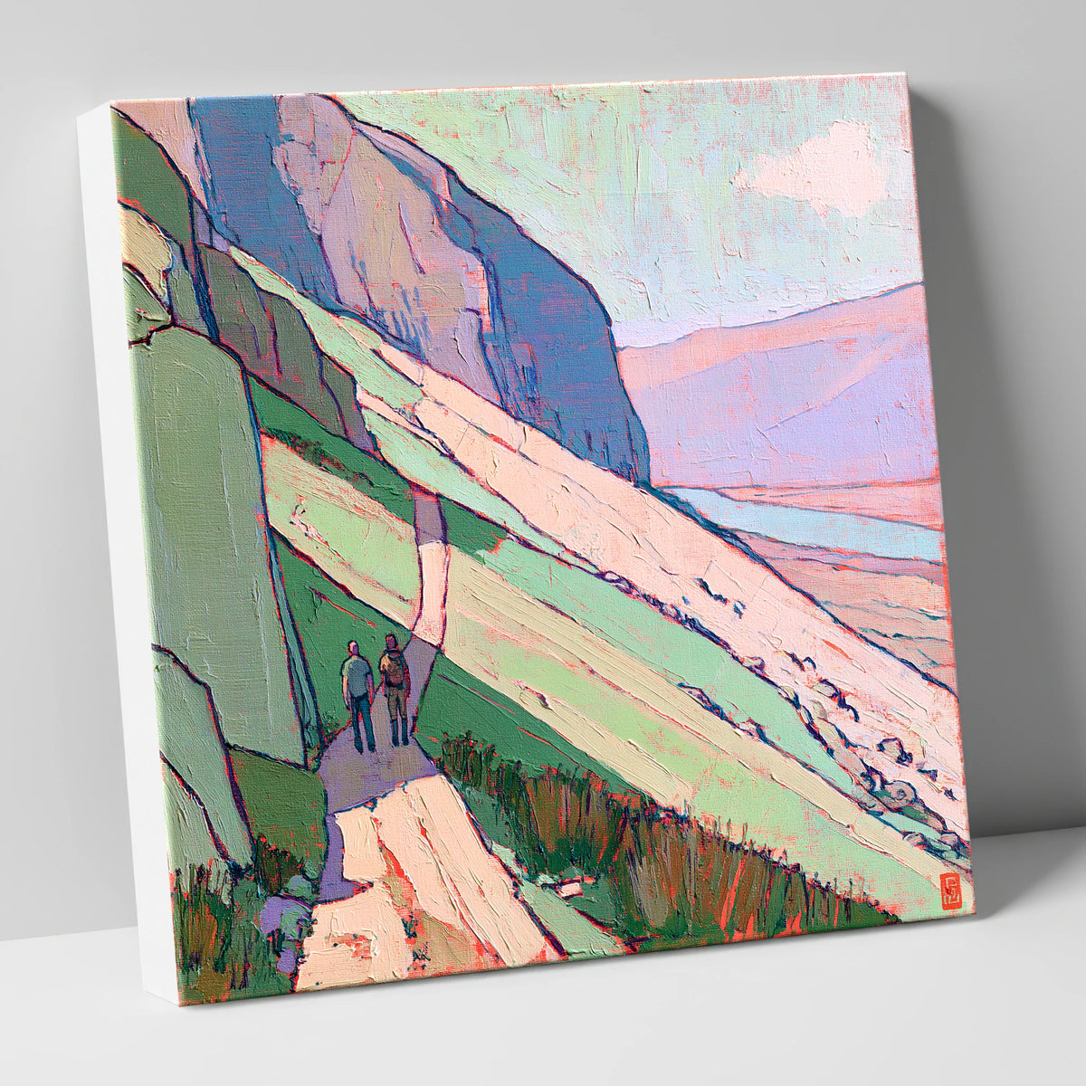Textured Mountain Path With Walkers lake district walking canvas wall art