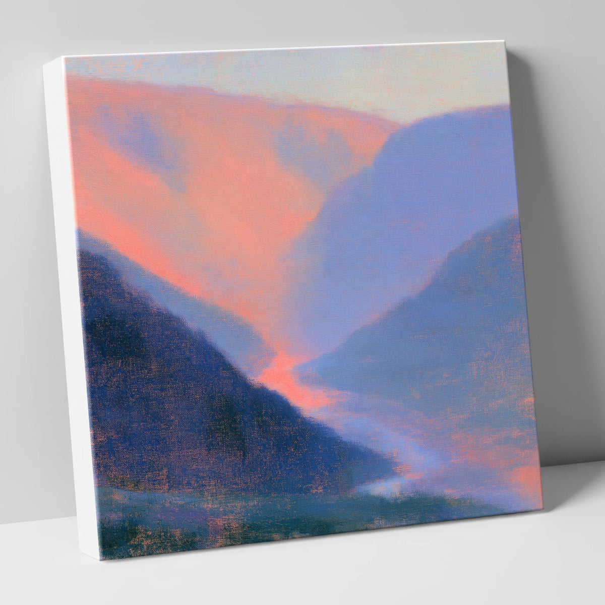 Winding River in Peach Twilight lake district waterfall canvas wall art