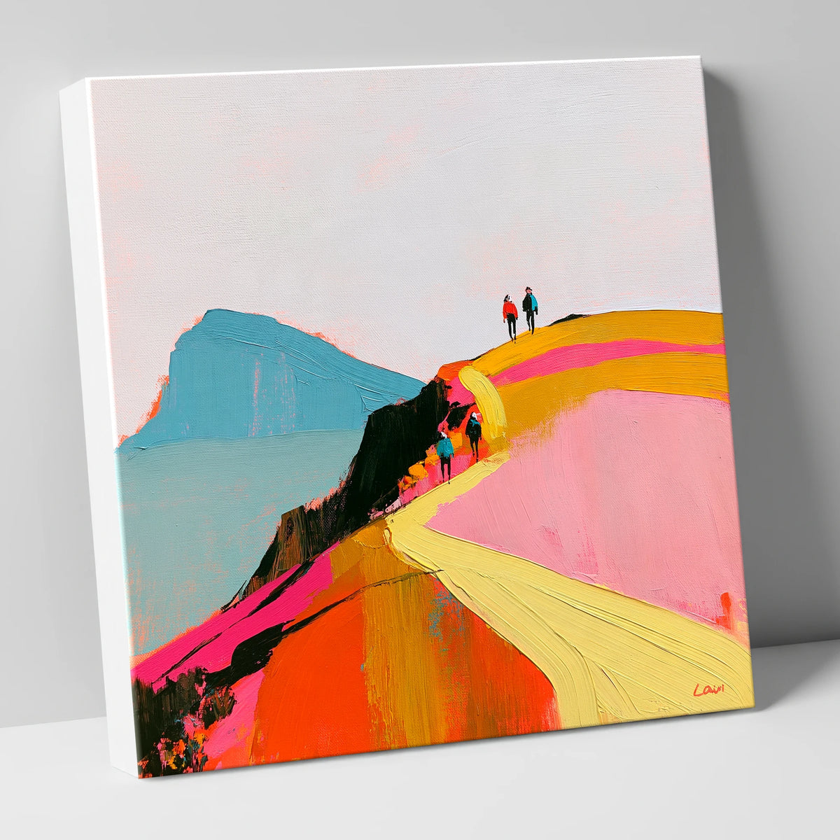 Walkers on a Vibrant Ridge lake district walking canvas wall art