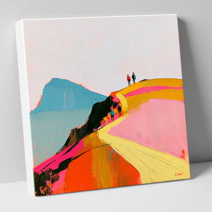 Walkers on a Vibrant Ridge lake district walking canvas wall art