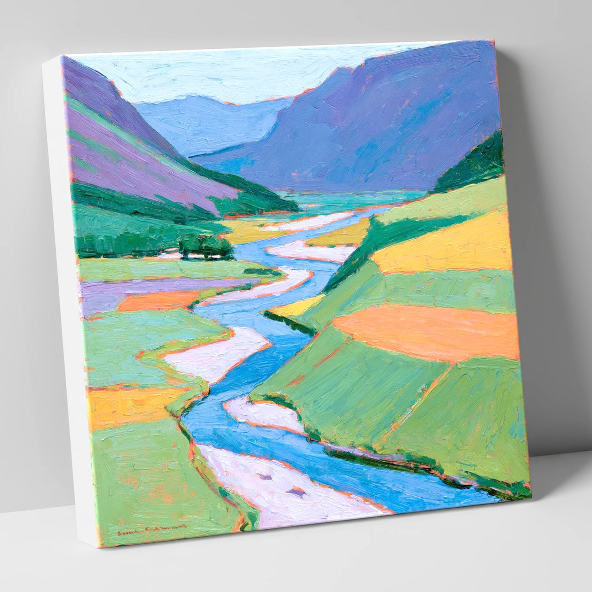 Vibrant Winding River Valley lake district waterfall canvas wall art
