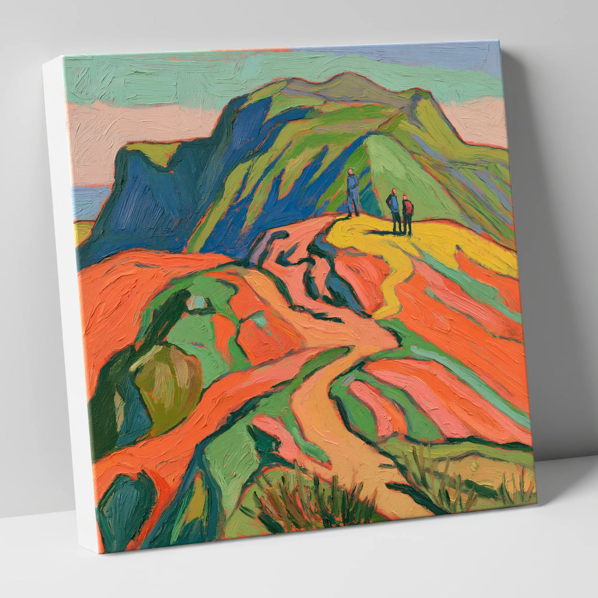Vibrant Fell Walkers on the Ridge lake district fell canvas wall art