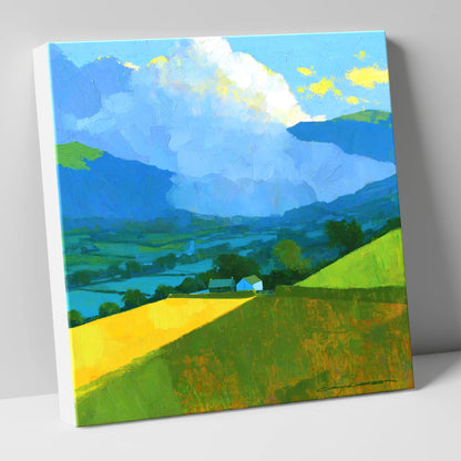 Vibrant Valley Fields and Towering Clouds lake district sky canvas wall art
