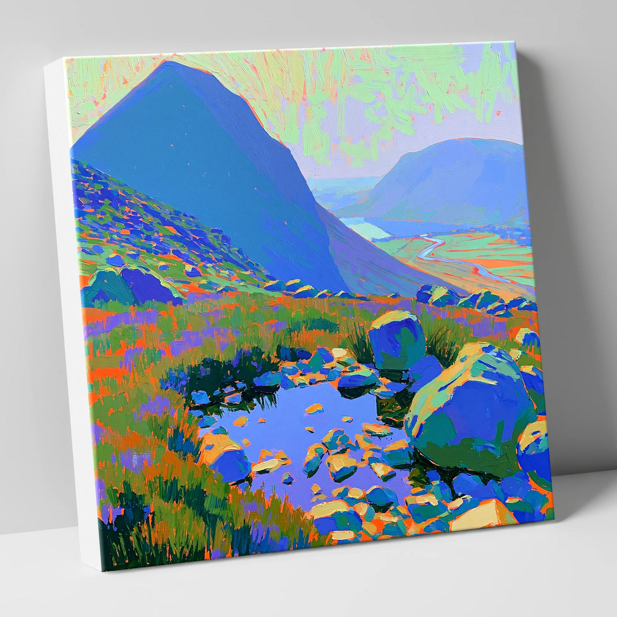 Vibrant Haystacks and Rocky Tarn lake district fell canvas wall art