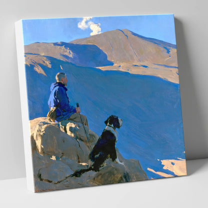 Sunlit Walker and Dog on Great Gable gifts for dog walkers canvas wall art