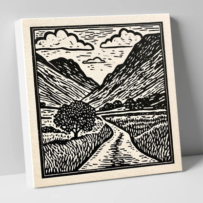 Monochrome Hardknott Pass Landscape lake district valley canvas wall art